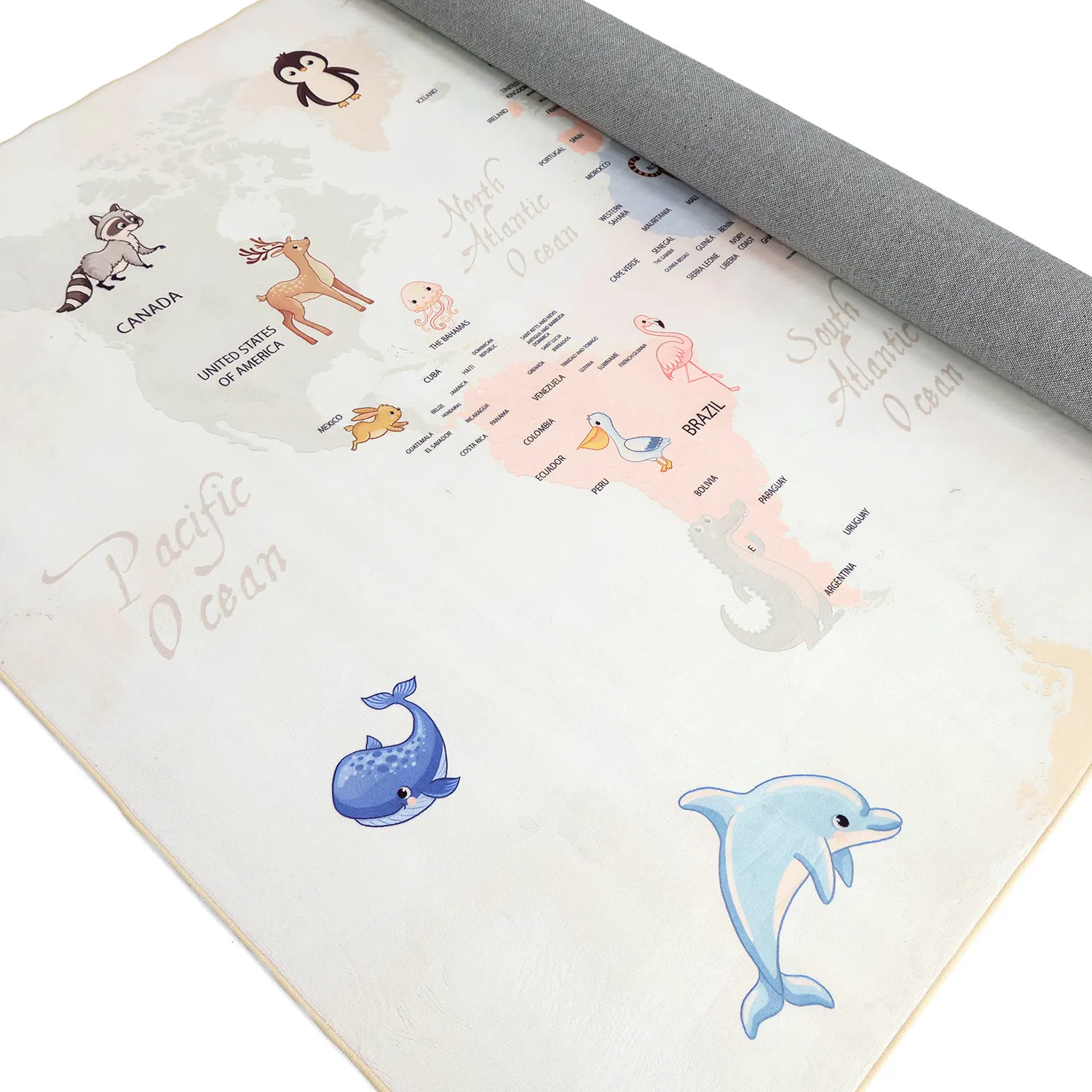 Tapis enfant - Carte des animaux (beige)
