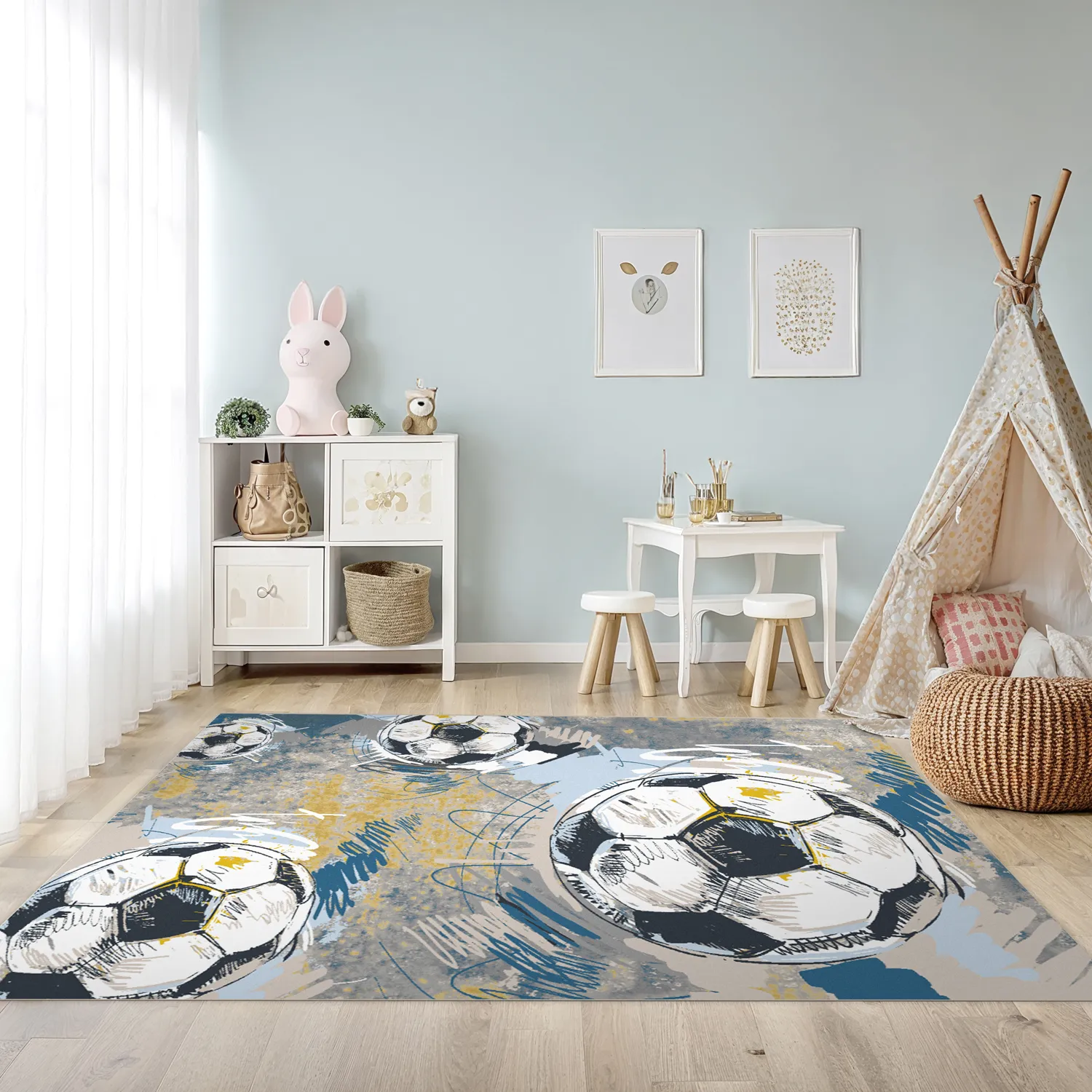 Tapis enfant - Cartoon Footballs (multicolore)