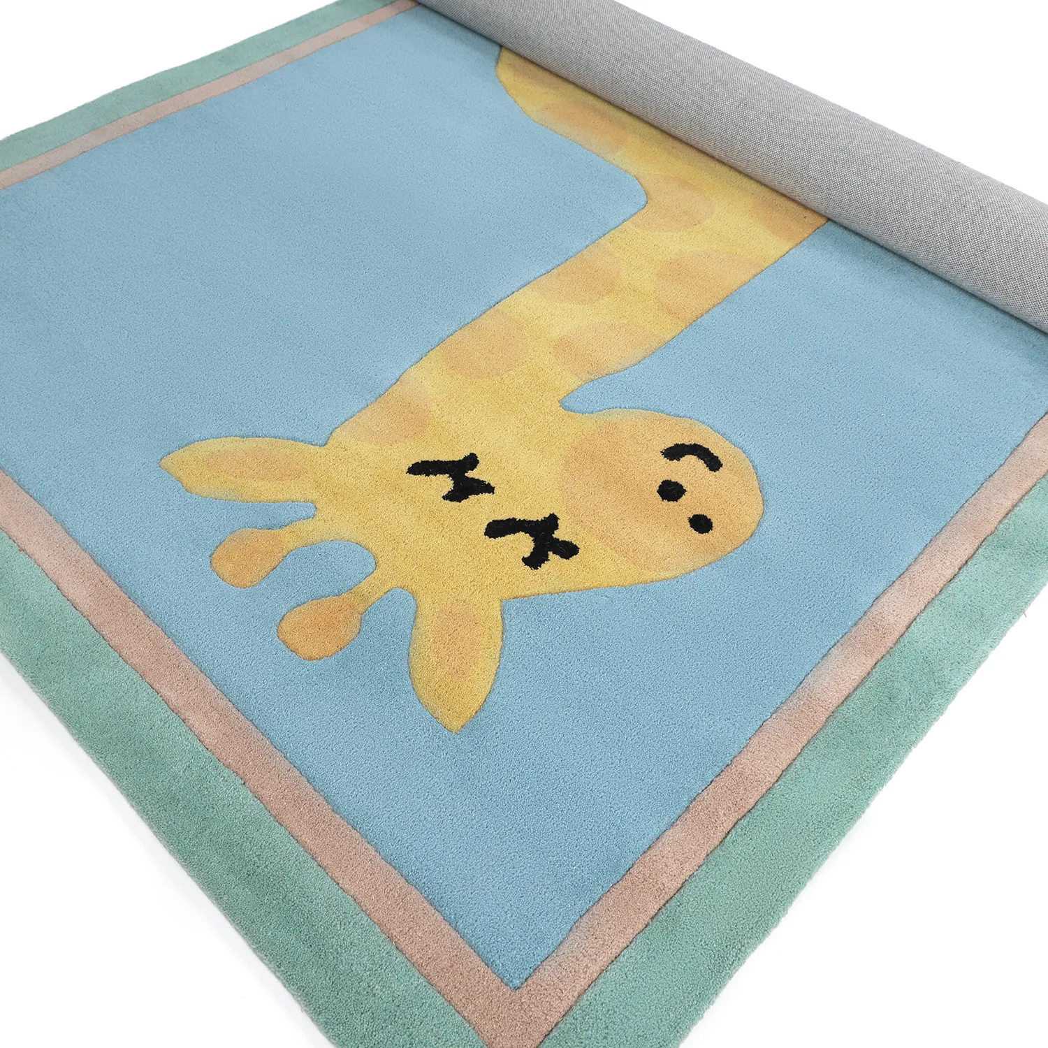 Tapis Enfant - Giraffe Hand Tufted Wool Premium (bleu clair/multicolore)