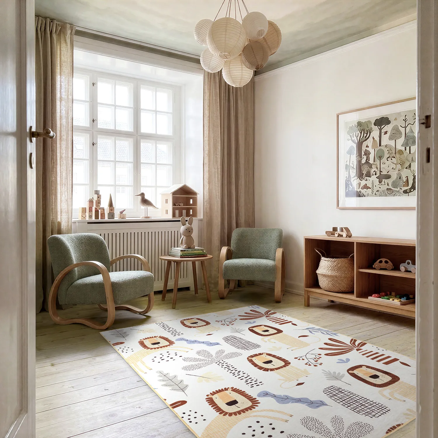 Tapis pour enfants - Lion Friends (beige)