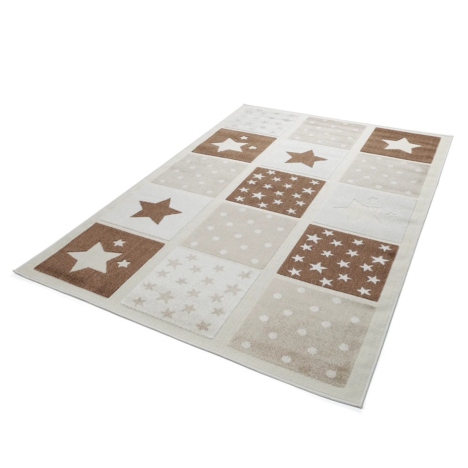 Tapis Enfant - Star Grid (crème/marron)