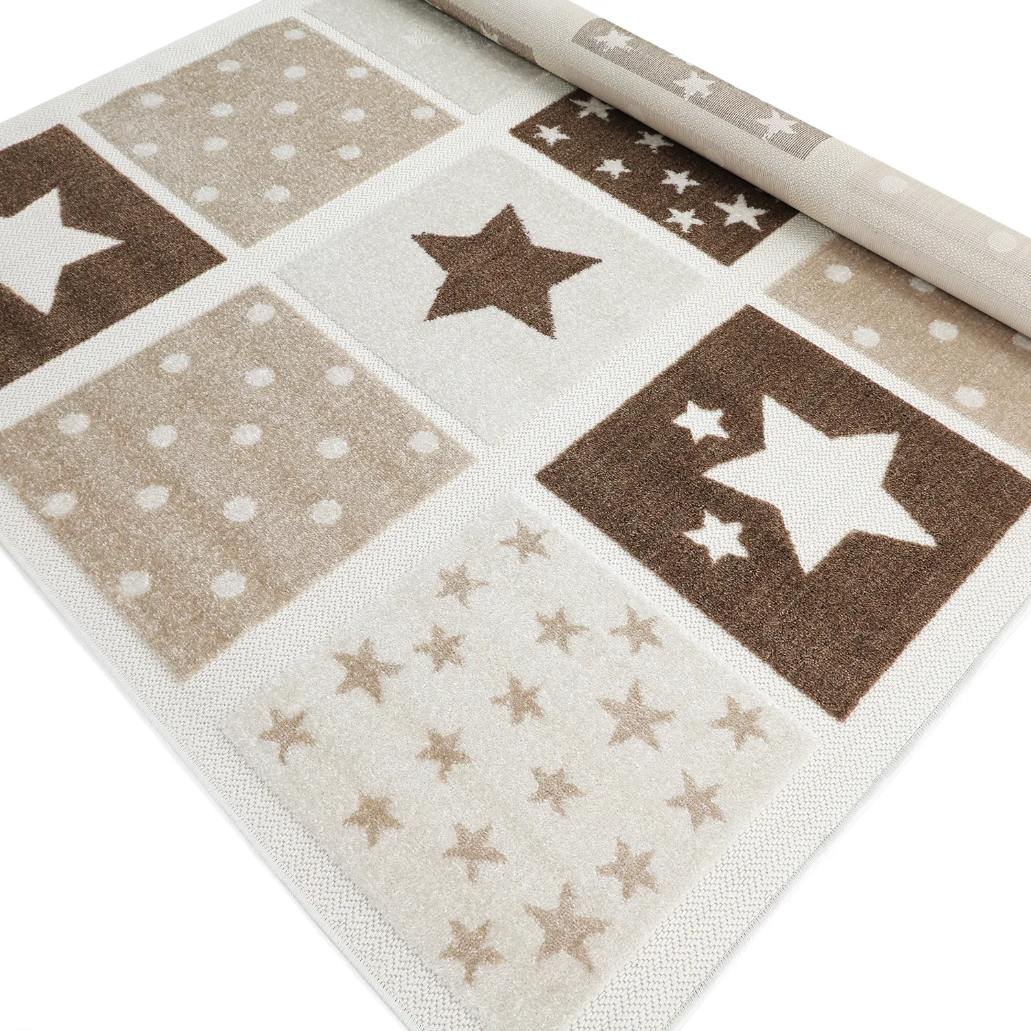 Tapis Enfant - Star Grid (crème/marron)