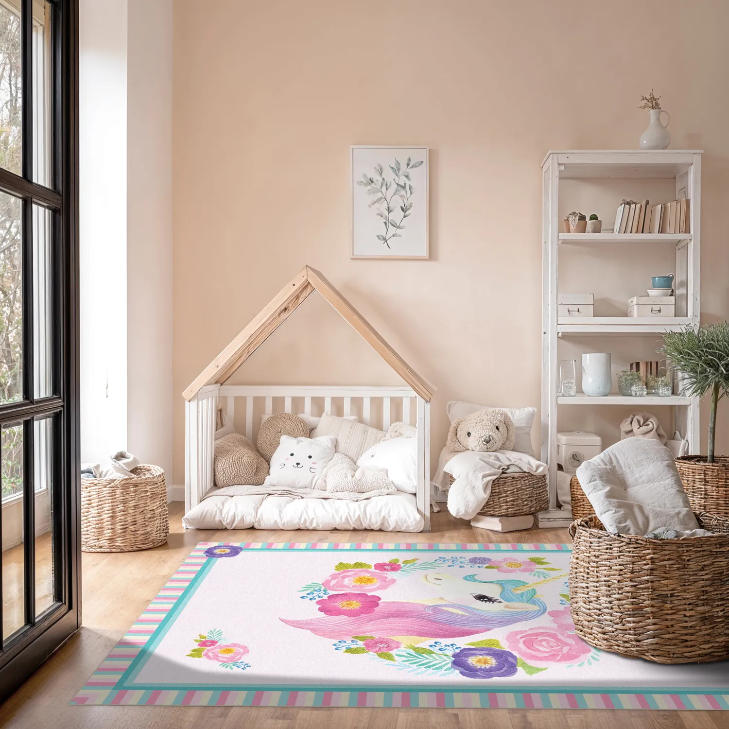 Tapis enfant - Unicorn Flowers (rose)