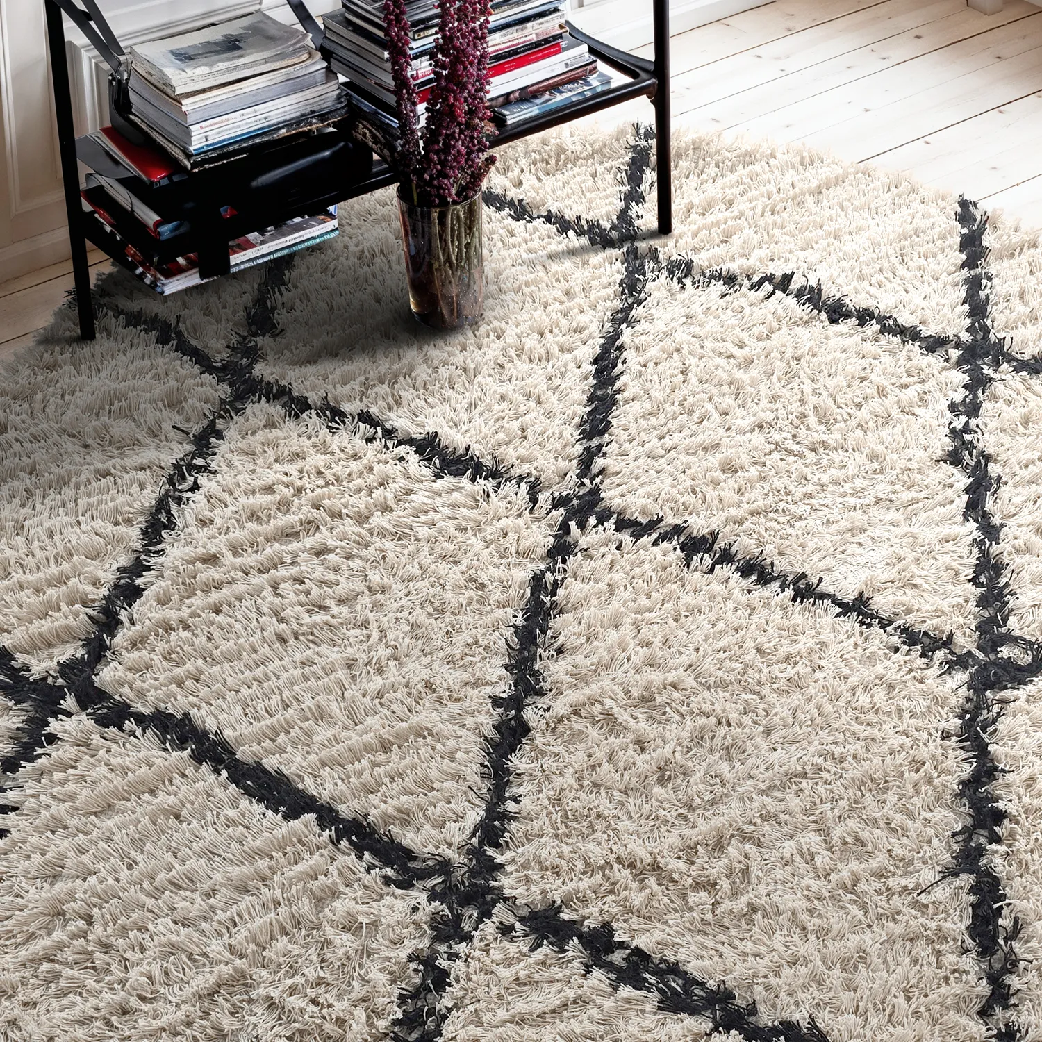 Tapis rond - Alcott Natural Cotton Shaggy (noir/blanc)