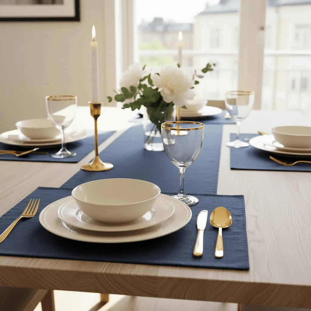 Chemins de table - Niva (bleu foncé)