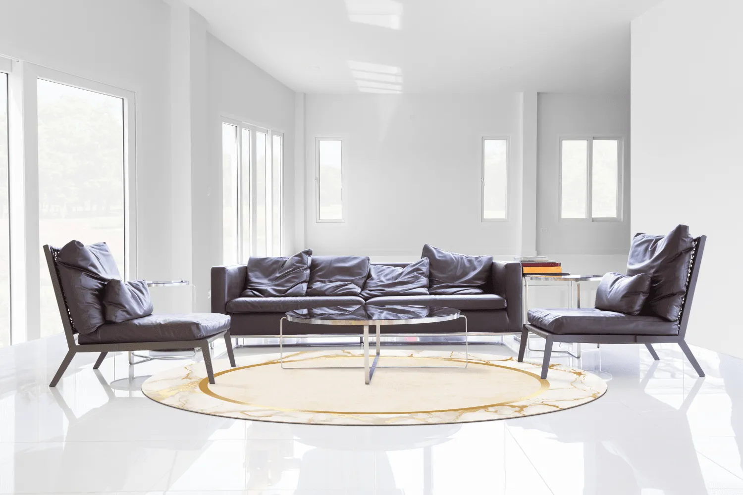 Tapis rond - Cerasia (beige/blanc/doré)