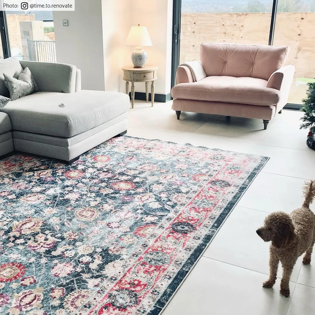 Tapis Wilton - Bouhjar (bleu/rose/multicolore)