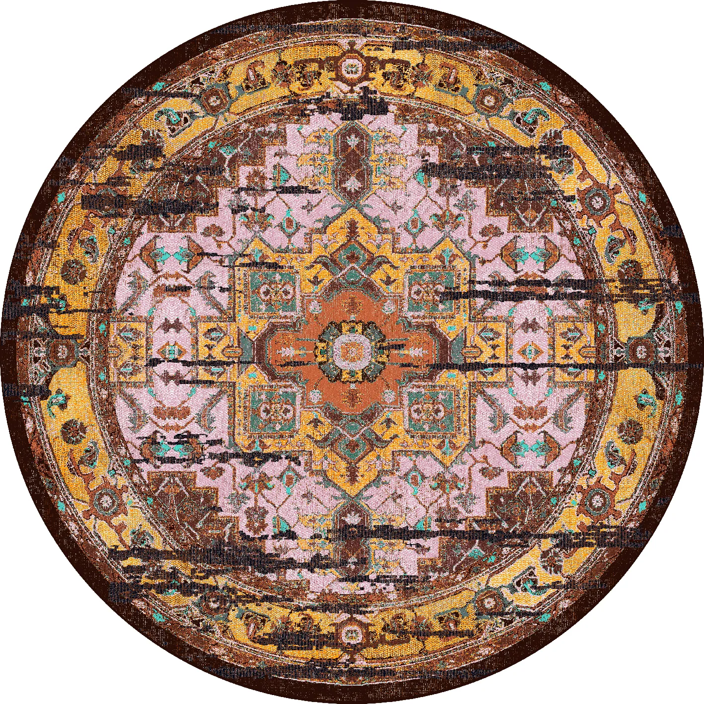 Tapis rond - Darnah (jaune/multicolore)