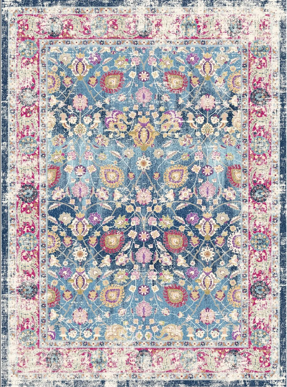 Tapis Wilton - Bouhjar (bleu/rose/multicolore)