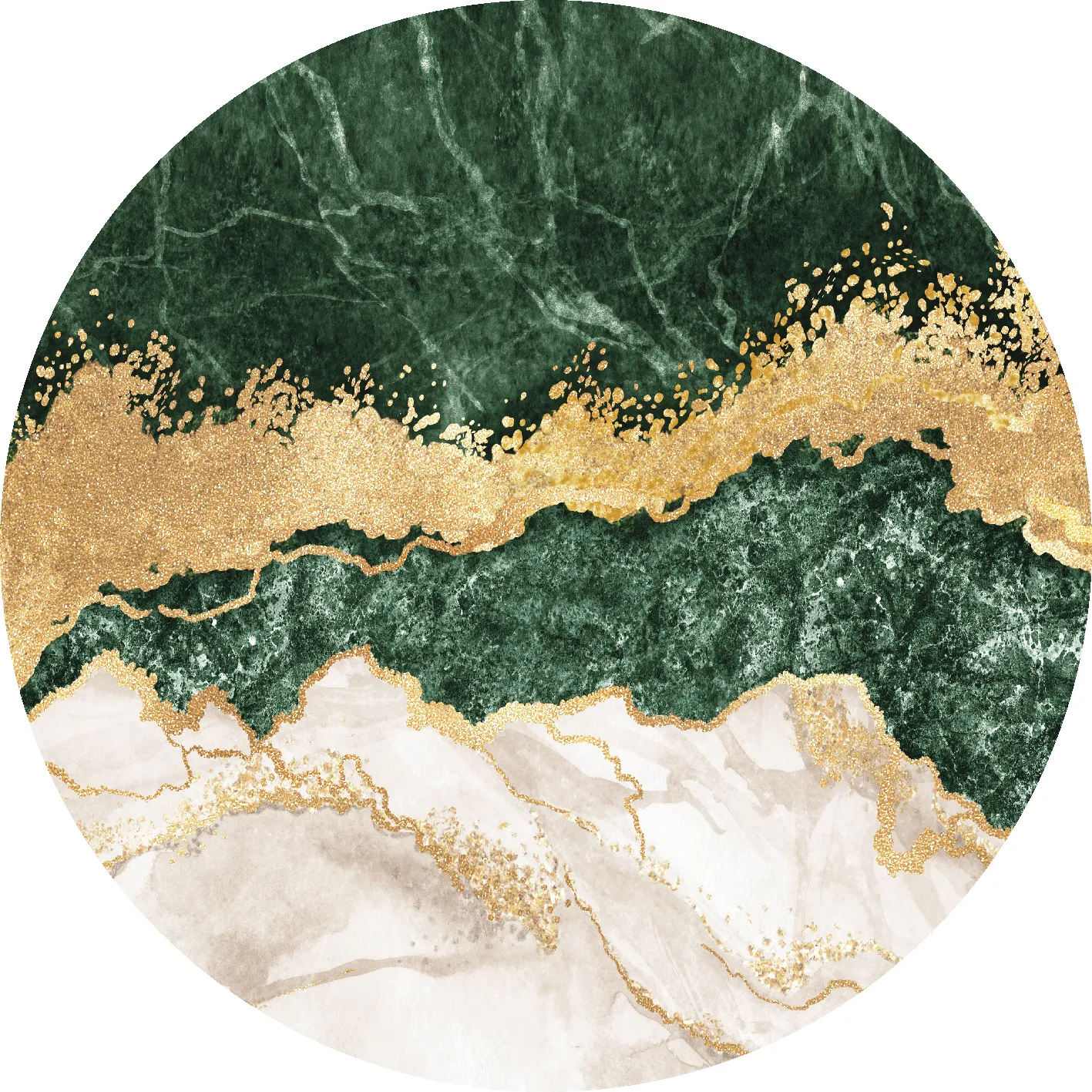 Tapis rond - Padova (vert/blanc/doré)