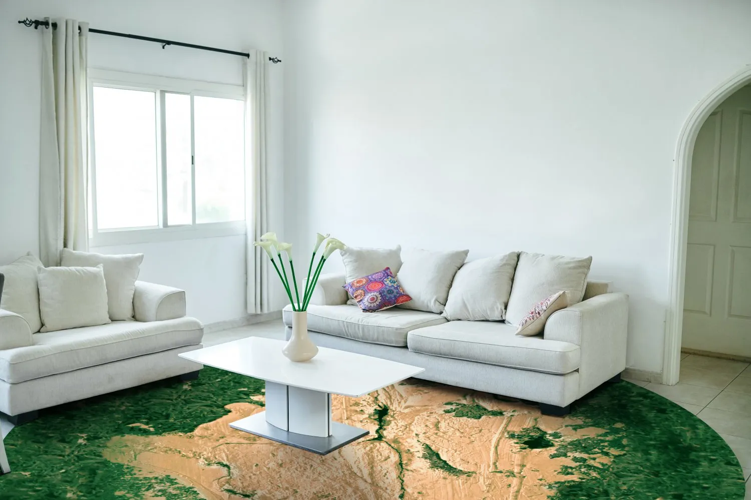 Tapis rond - Positano (beige/vert)