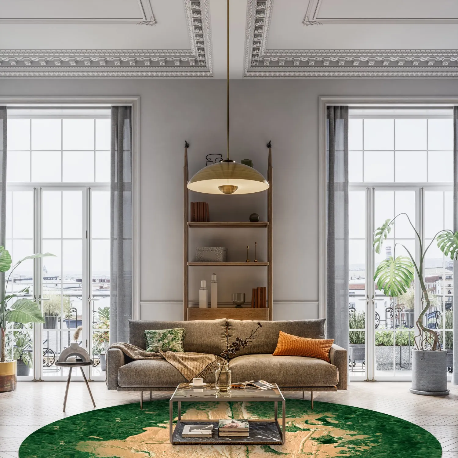 Tapis rond - Positano (beige/vert)