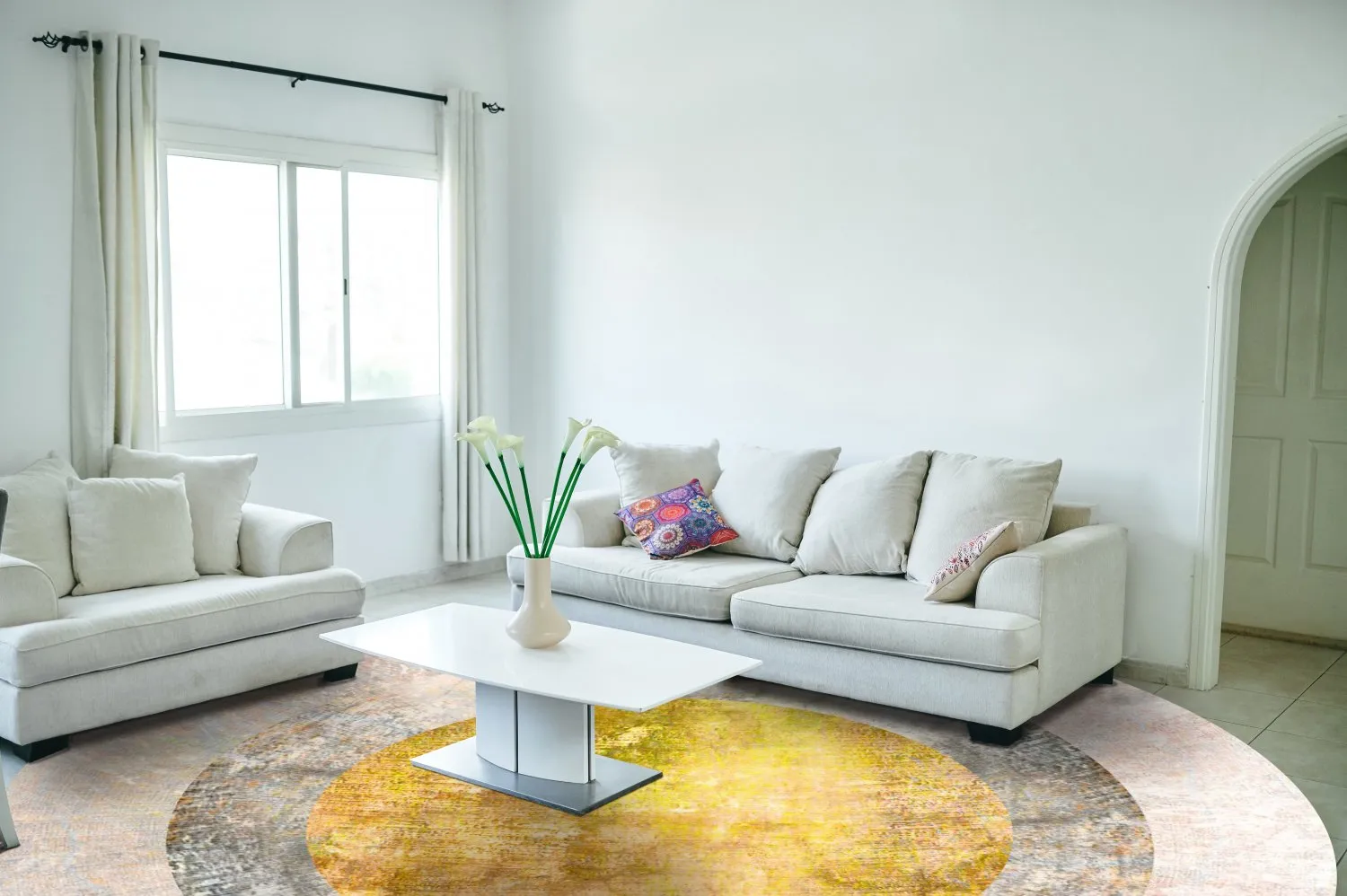 Tapis rond - Budoni (gris/beige/jaune)