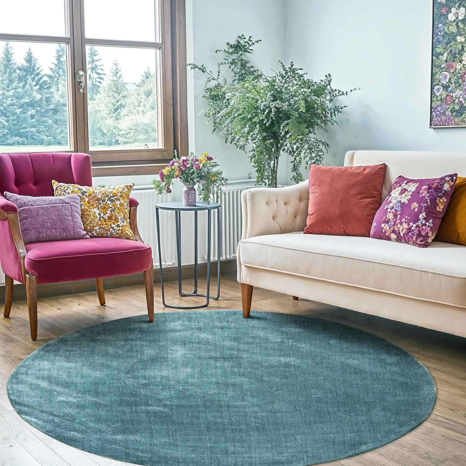 Tapis rond - PET recyclé avec aspect viscose (bleu acier)