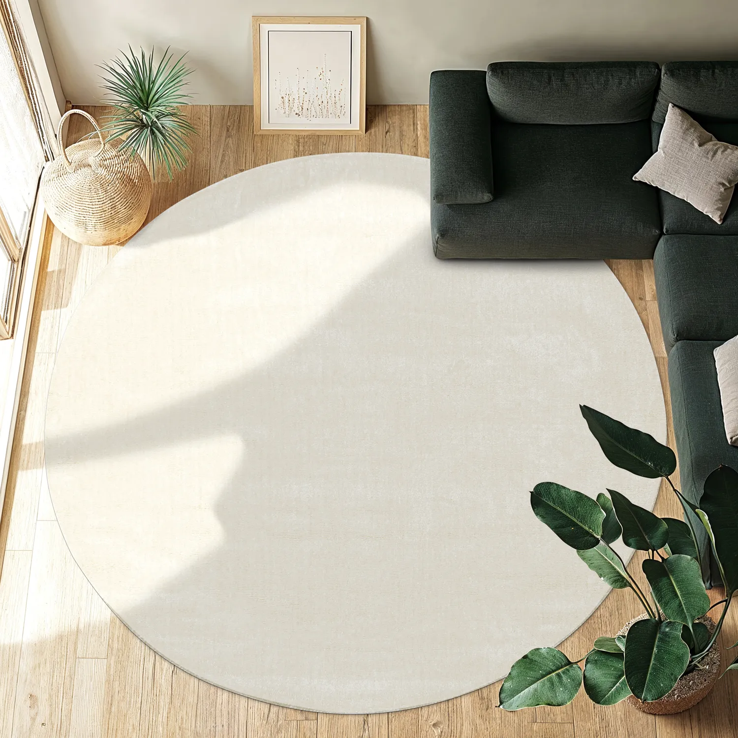 Tapis rond - PET recyclé avec aspect viscose (blanc cassé)