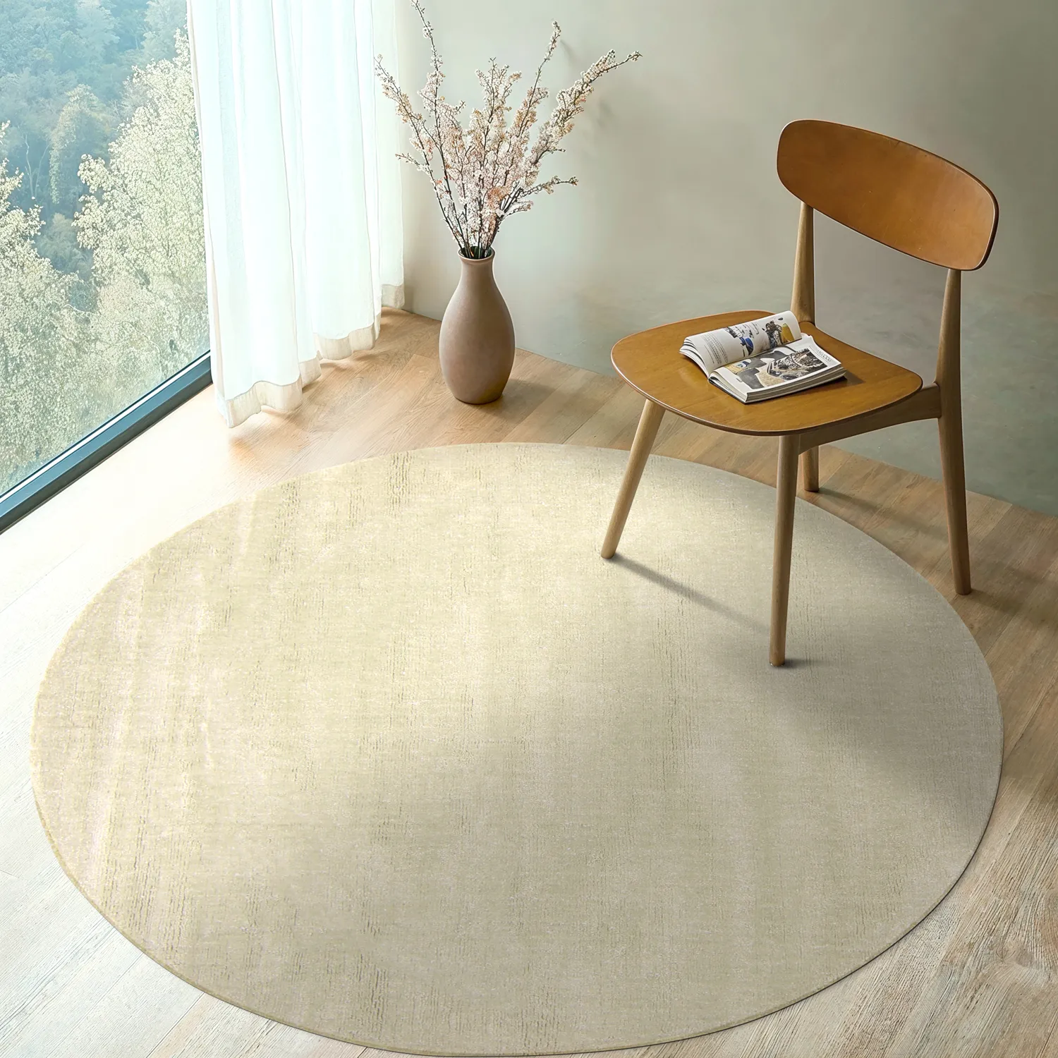 Tapis rond - PET recyclé avec aspect viscose (vert menthe)