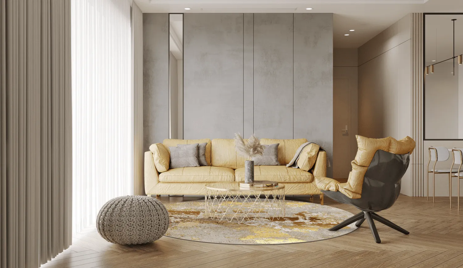 Tapis rond - Elena (beige/doré)