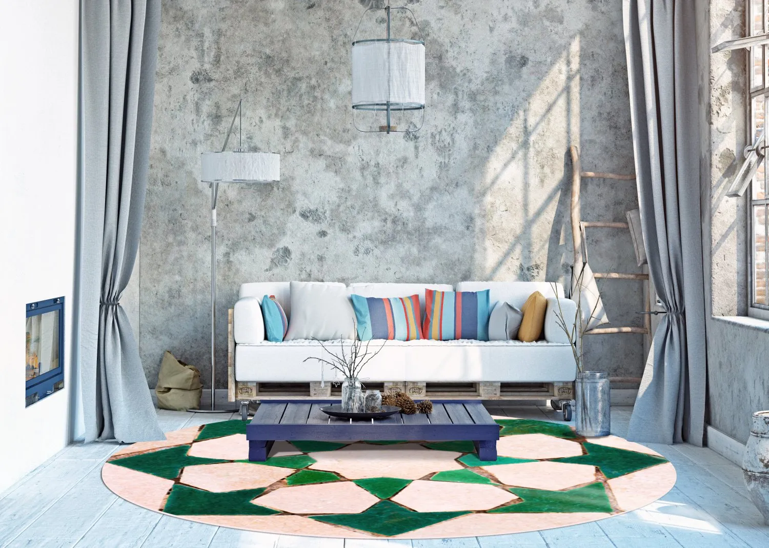 Tapis rond - Chia (vert/beige)