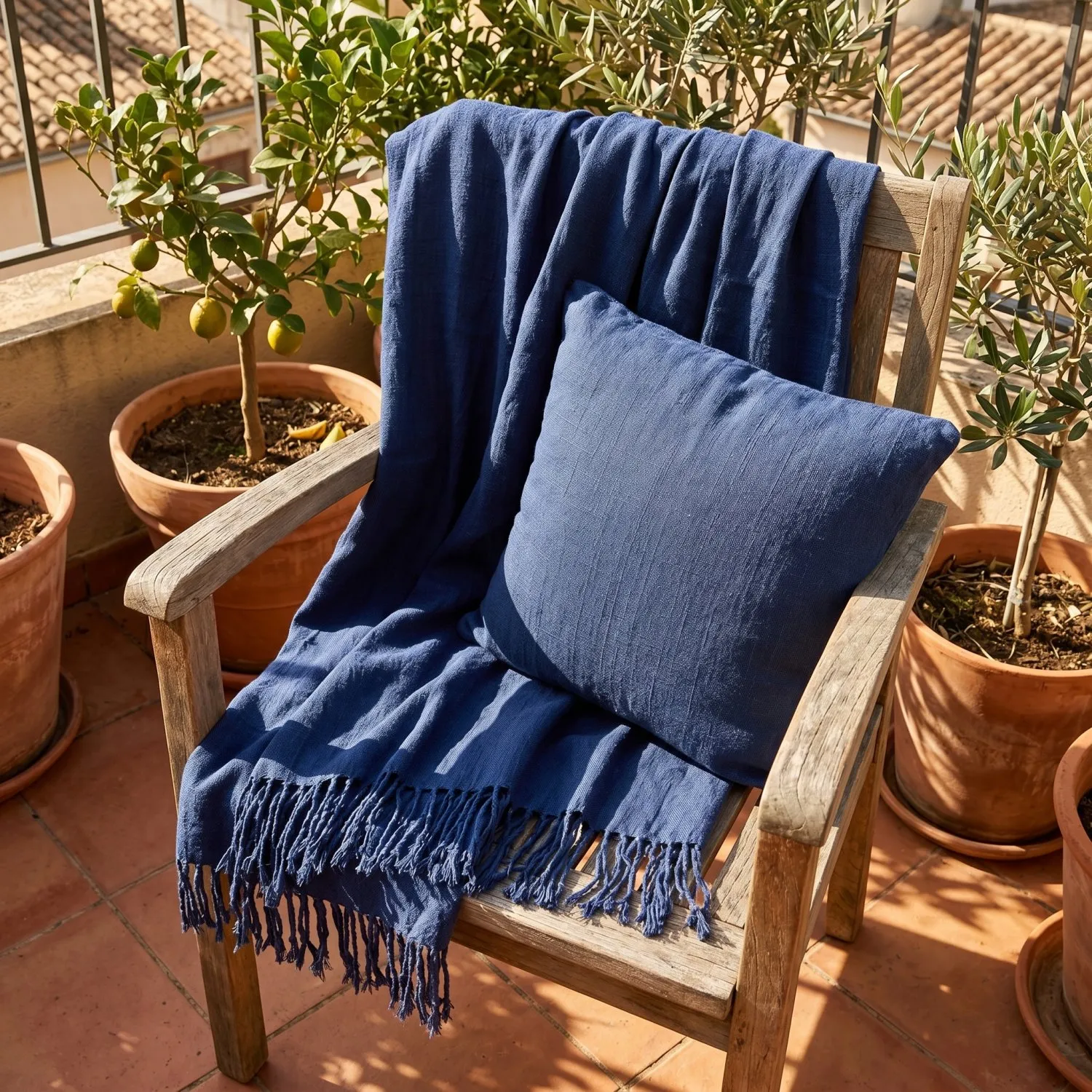 Couvertures - Veya cotton throw (bleu marine)