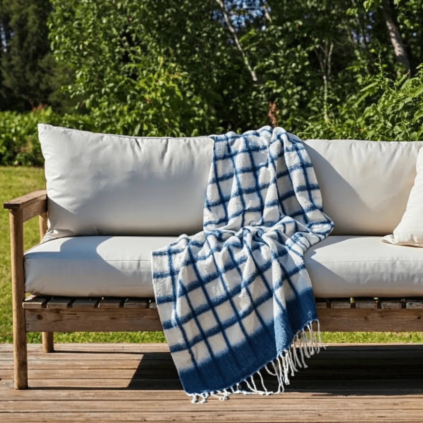 Plaid en mélange de laine - Rachel (bleu)