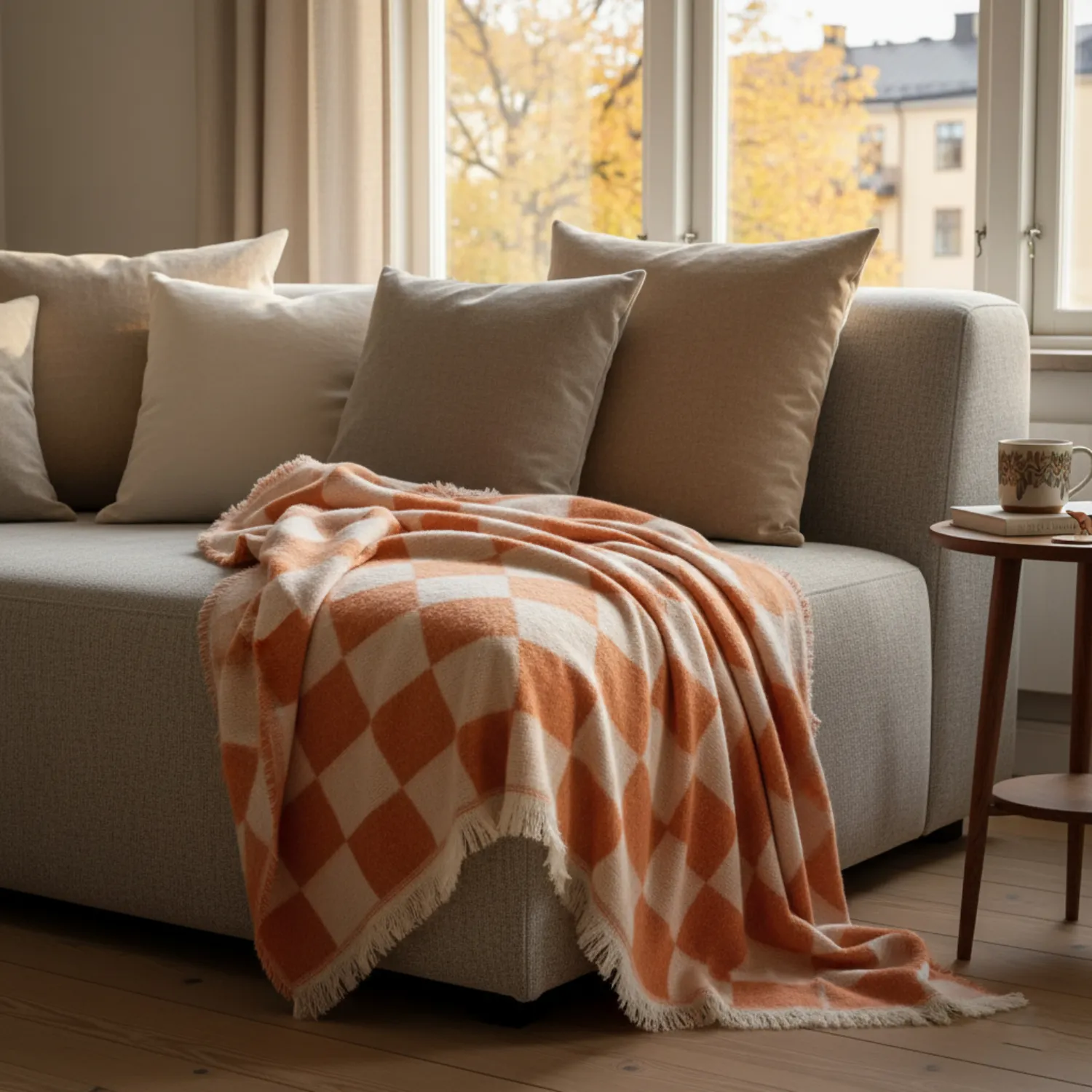 Plaids - Plaid en mélange de laine - Audrey Check (rose/blanc cassé)