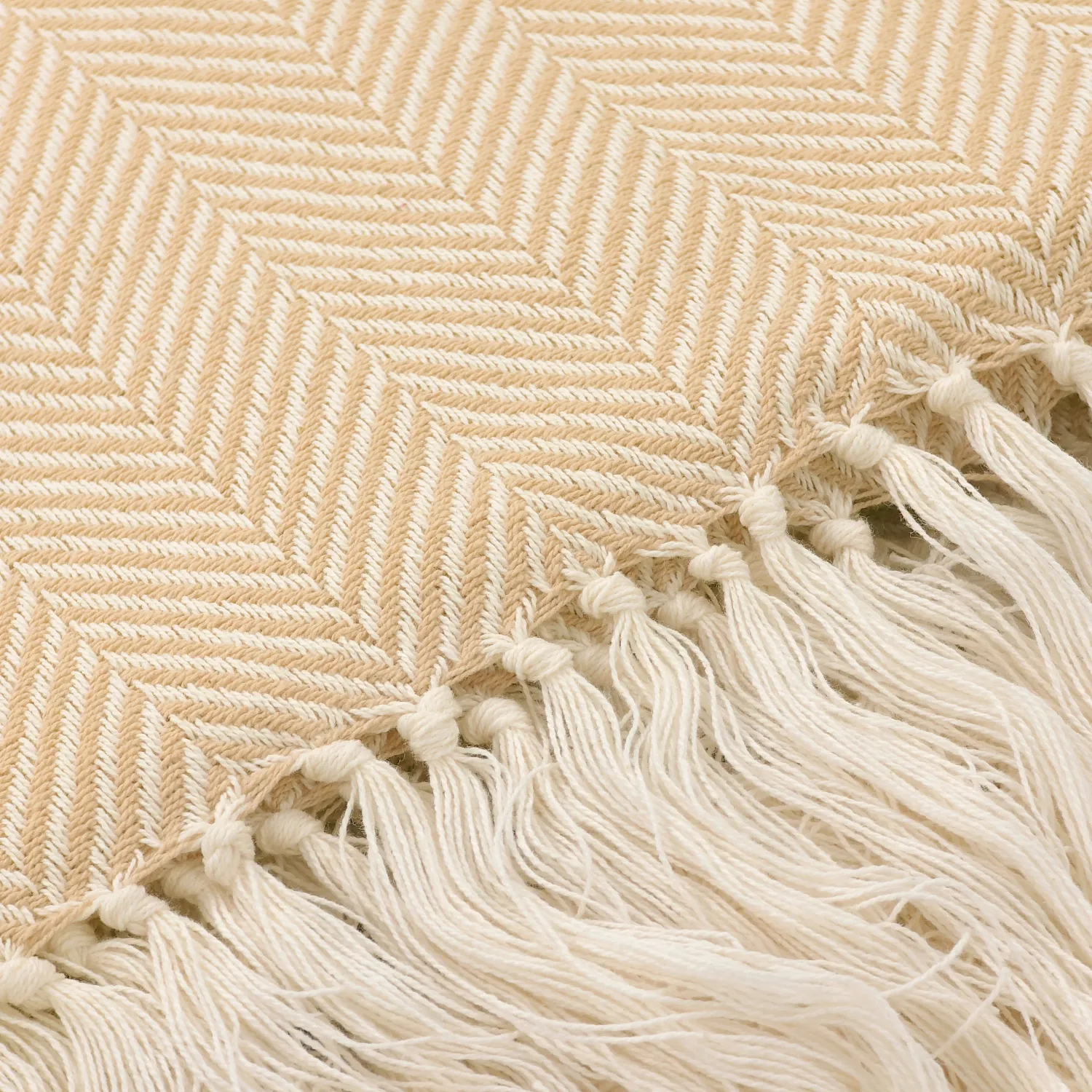 Plaids - Plaid en coton - Denisa Fishbone (beige/blanc)