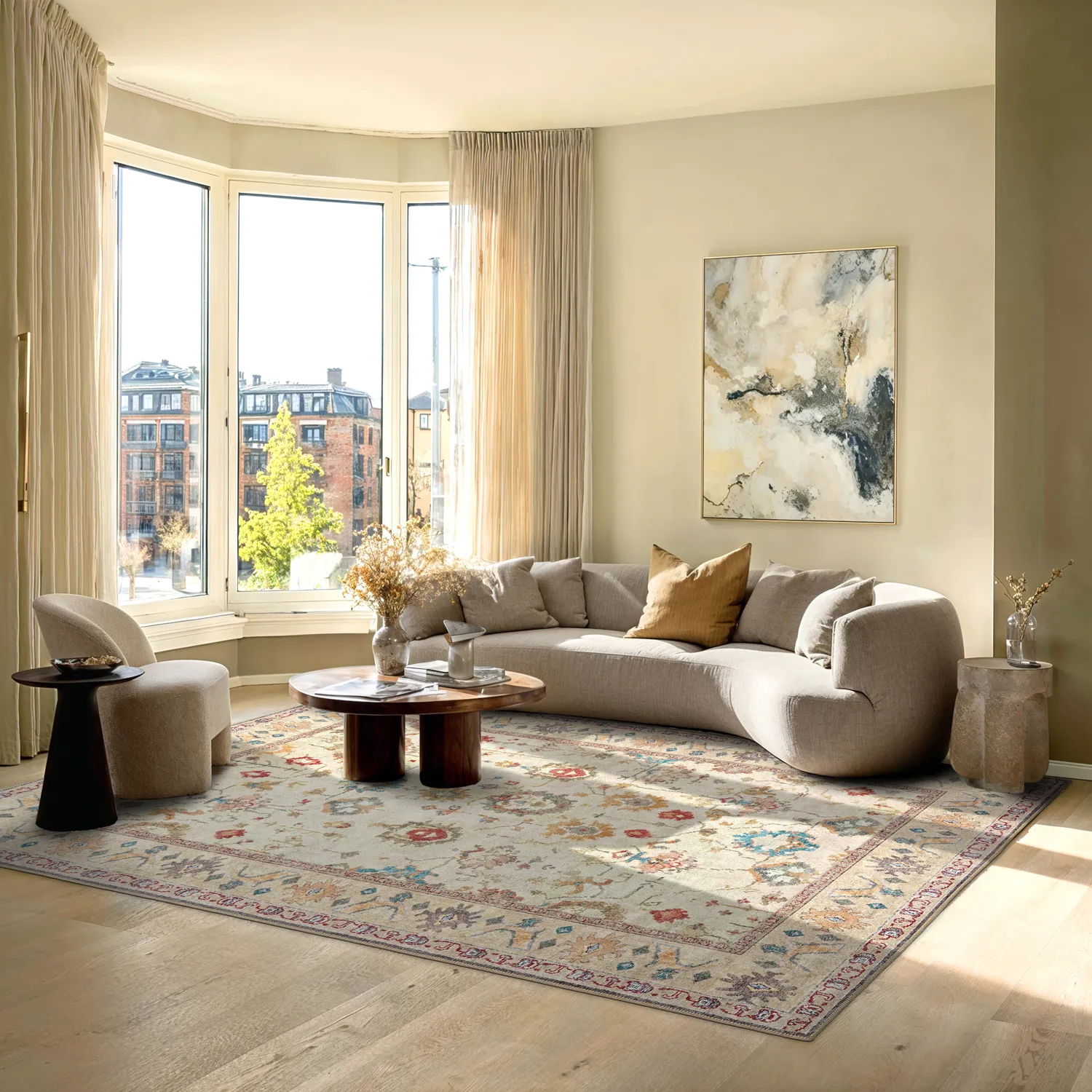 Tapis tissé à plat - Adira (gris/rose)