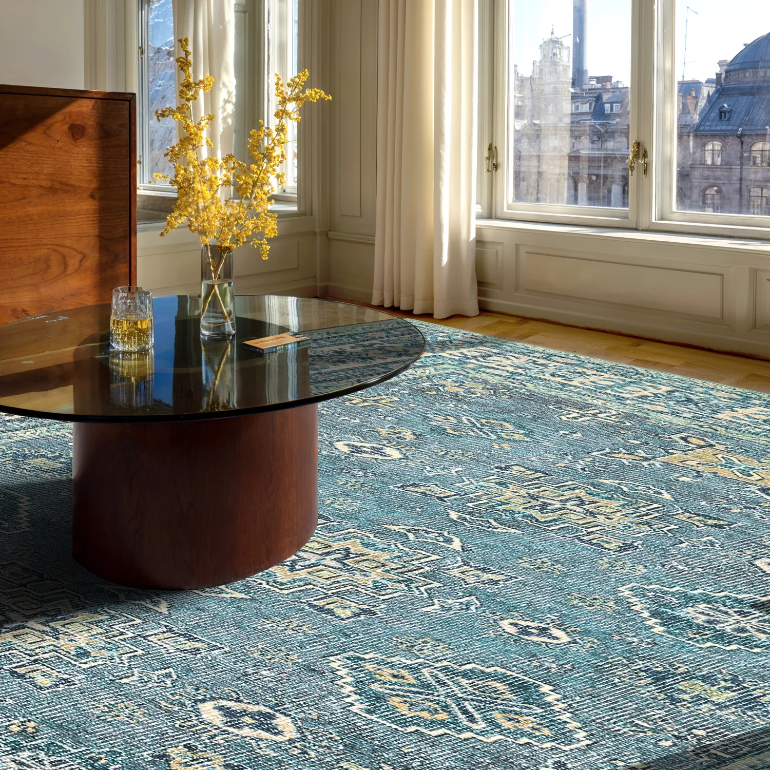 Tapis tissé à plat - Benaluna (bleu/vert)