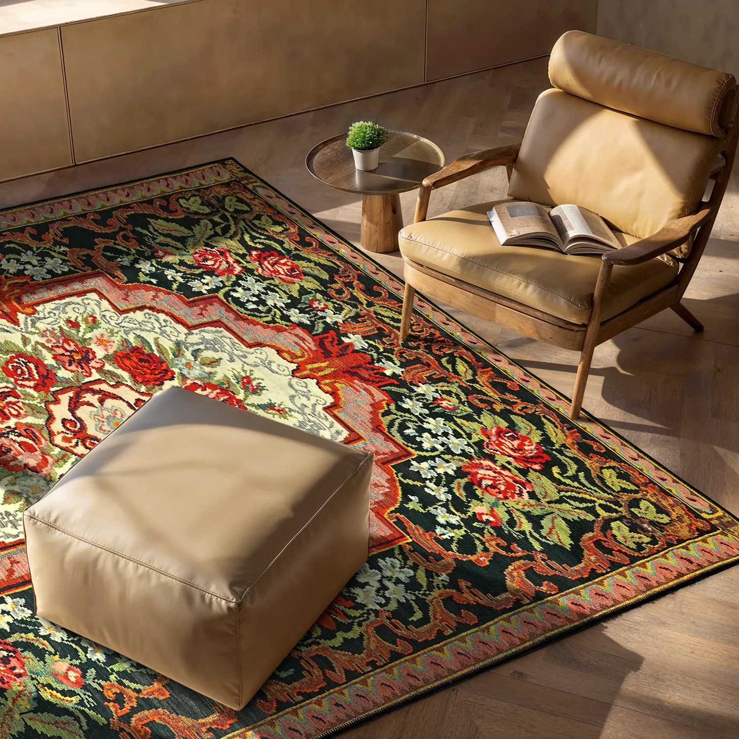 Tapis tissé à plat - Masarida (noir/multi)