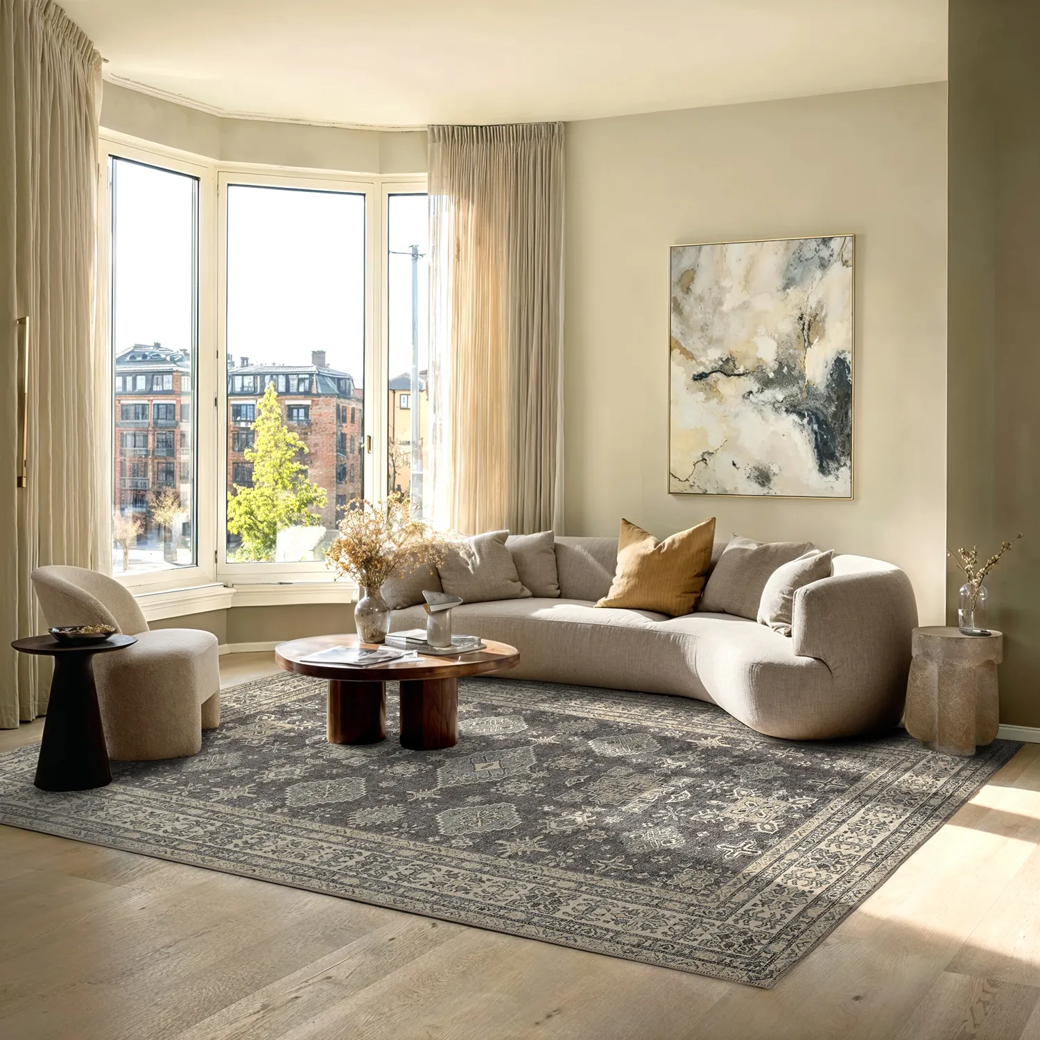 Tapis tissé à plat - Zuleina (gris foncé)