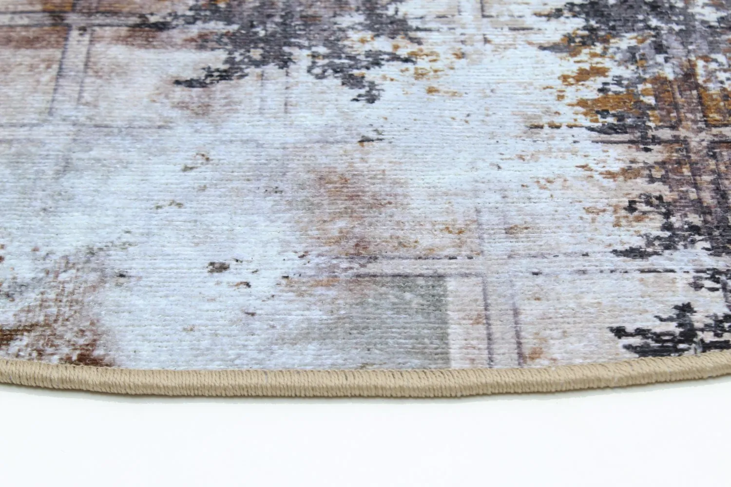 Tapis rond - Fleurs (noir/marron/blanc)