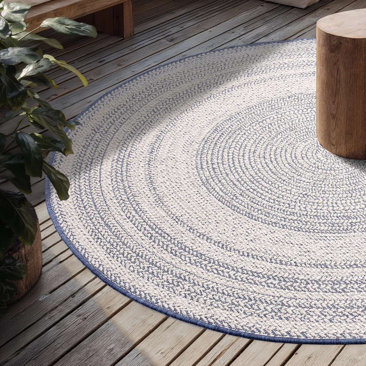 Tapis rond - Indoor/Outdoor Angus (bleu)