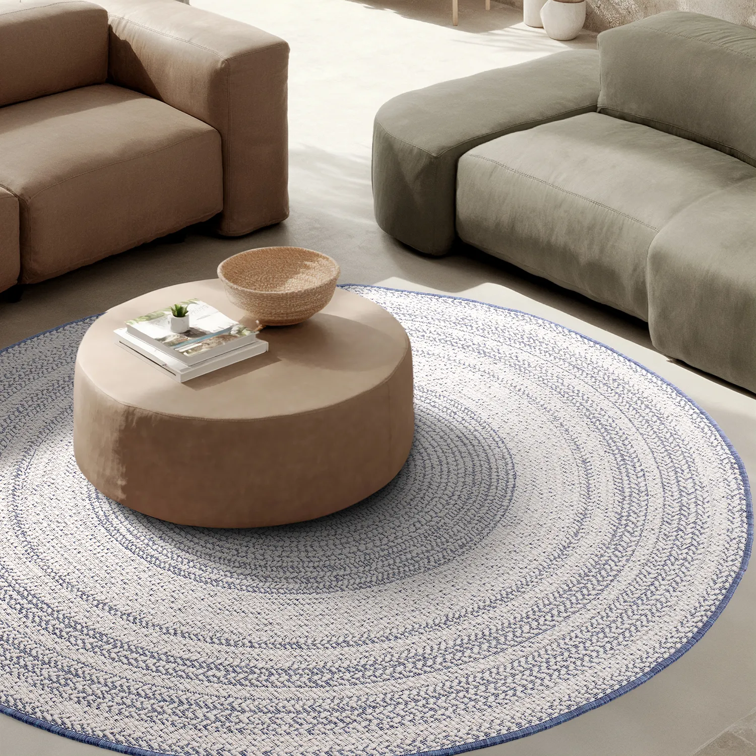 Tapis rond - Indoor/Outdoor Angus (bleu)