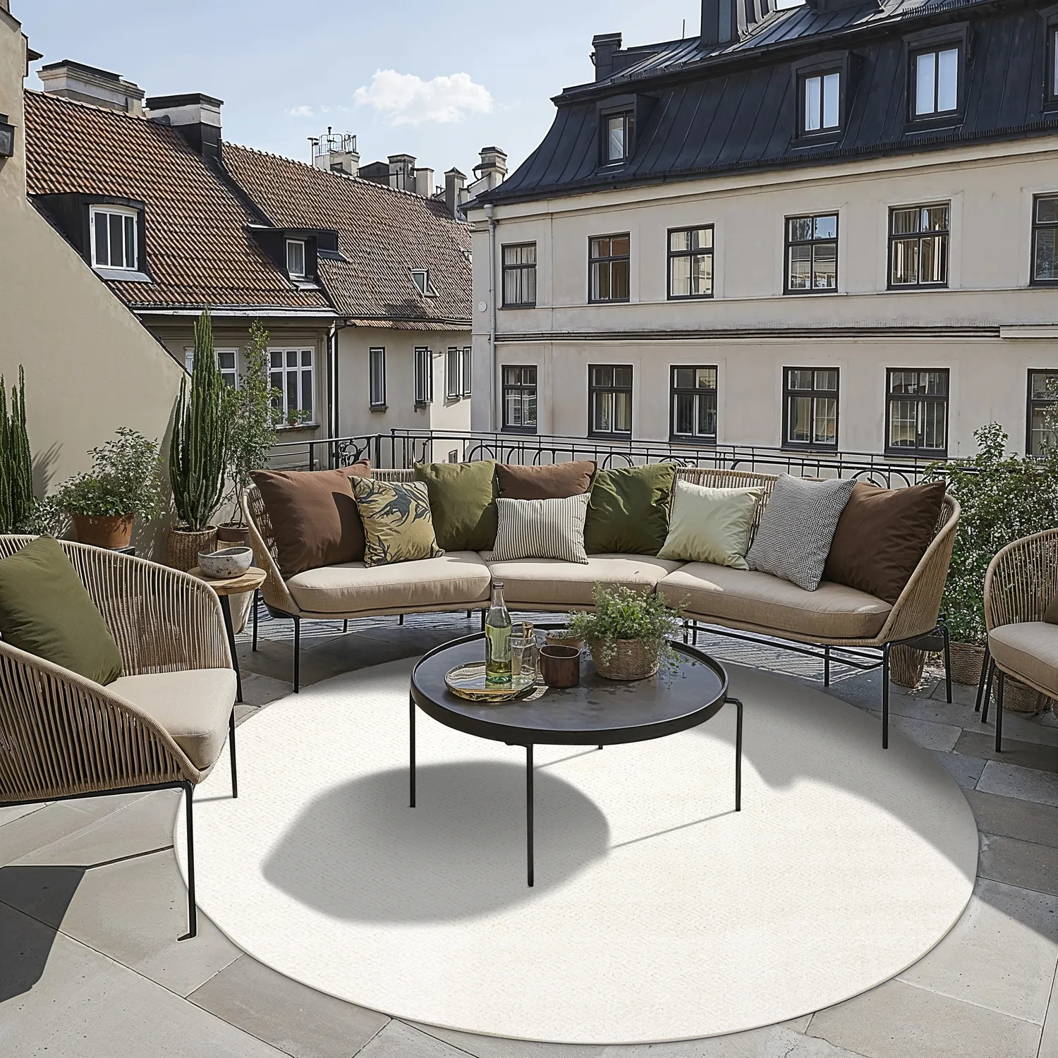 Tapis rond - Intérieur/Extérieur Baldwin (crème)