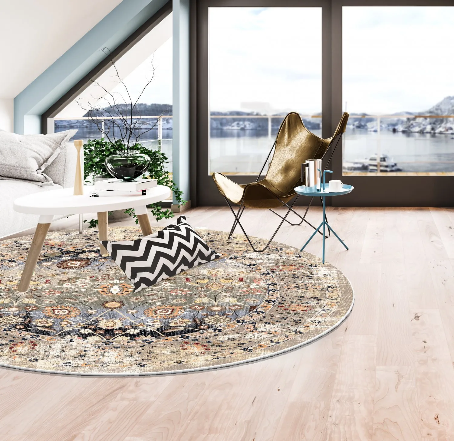 Tapis rond - Bouhjar (beige/multicolore)