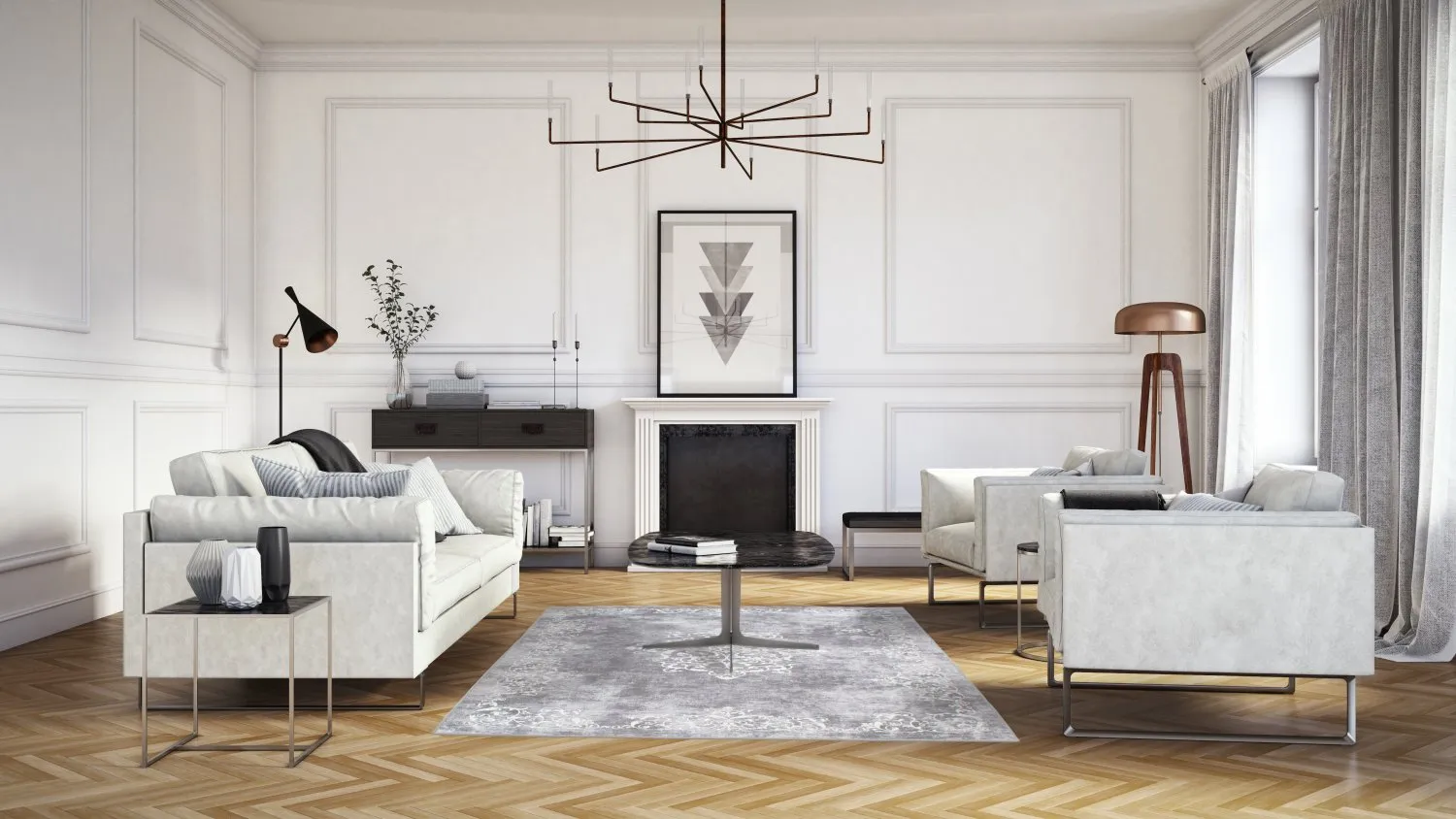Tapis Wilton - Santi (gris/blanc)
