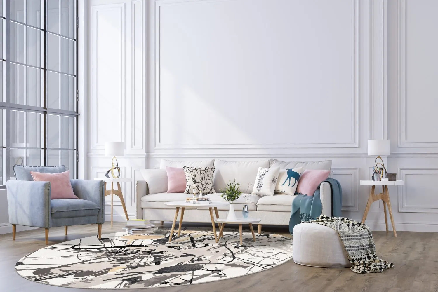 Tapis rond - Lawrance (gris/blanc)
