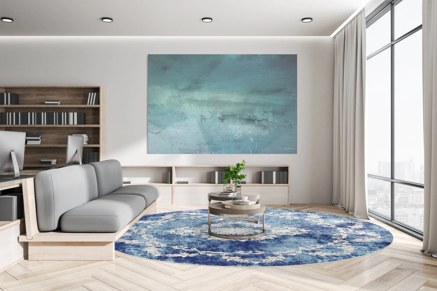 Tapis rond - Taknis (bleu)