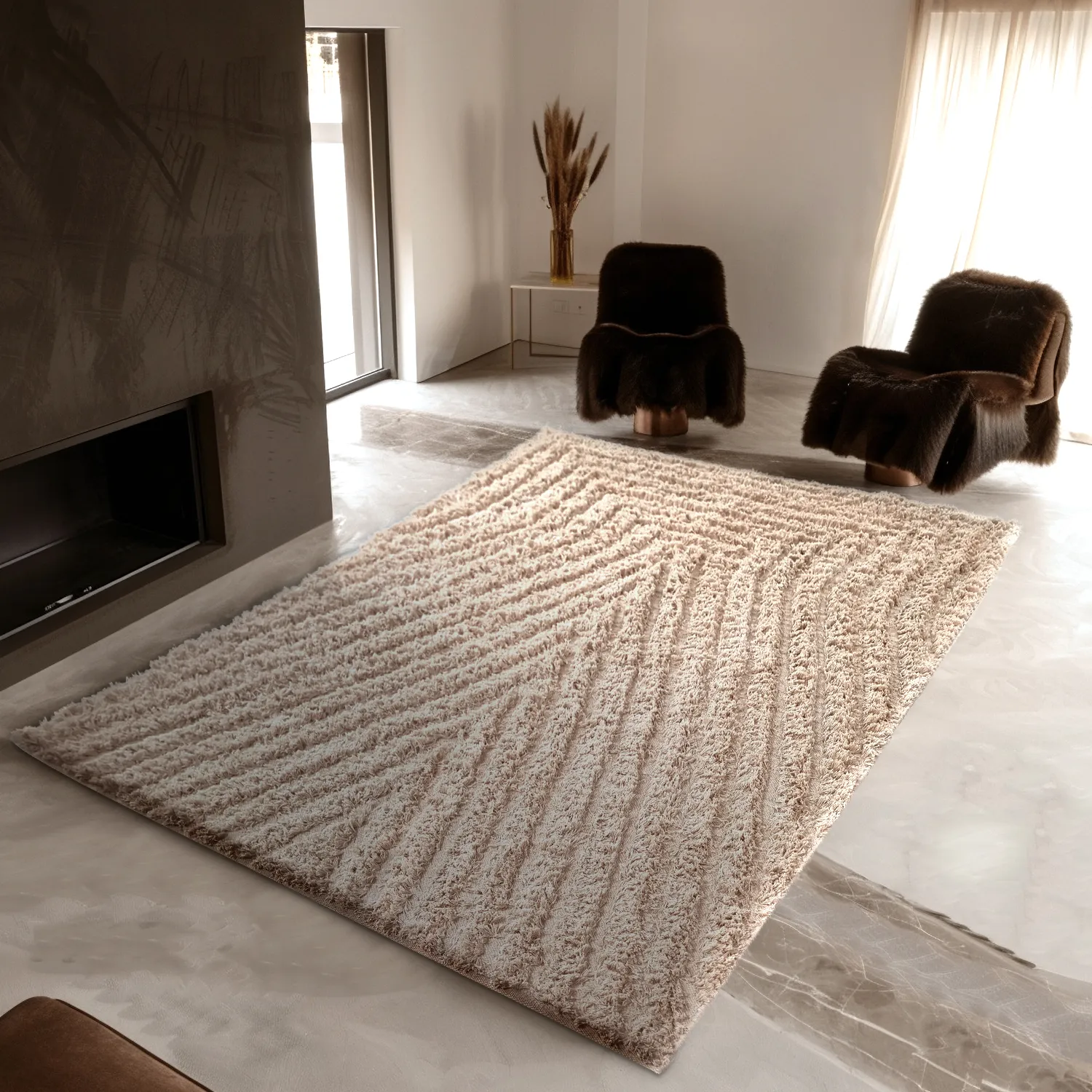 Tapis à poils longs - Indra Natural Cotton Shaggy (beige)