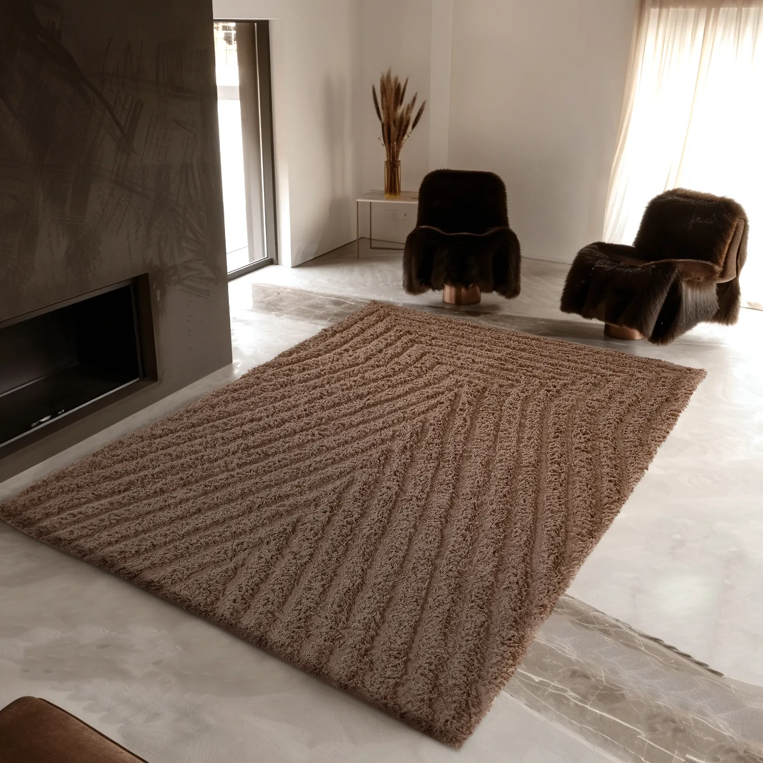 Tapis à poils longs - Kendra Natural Cotton Shaggy (marron)