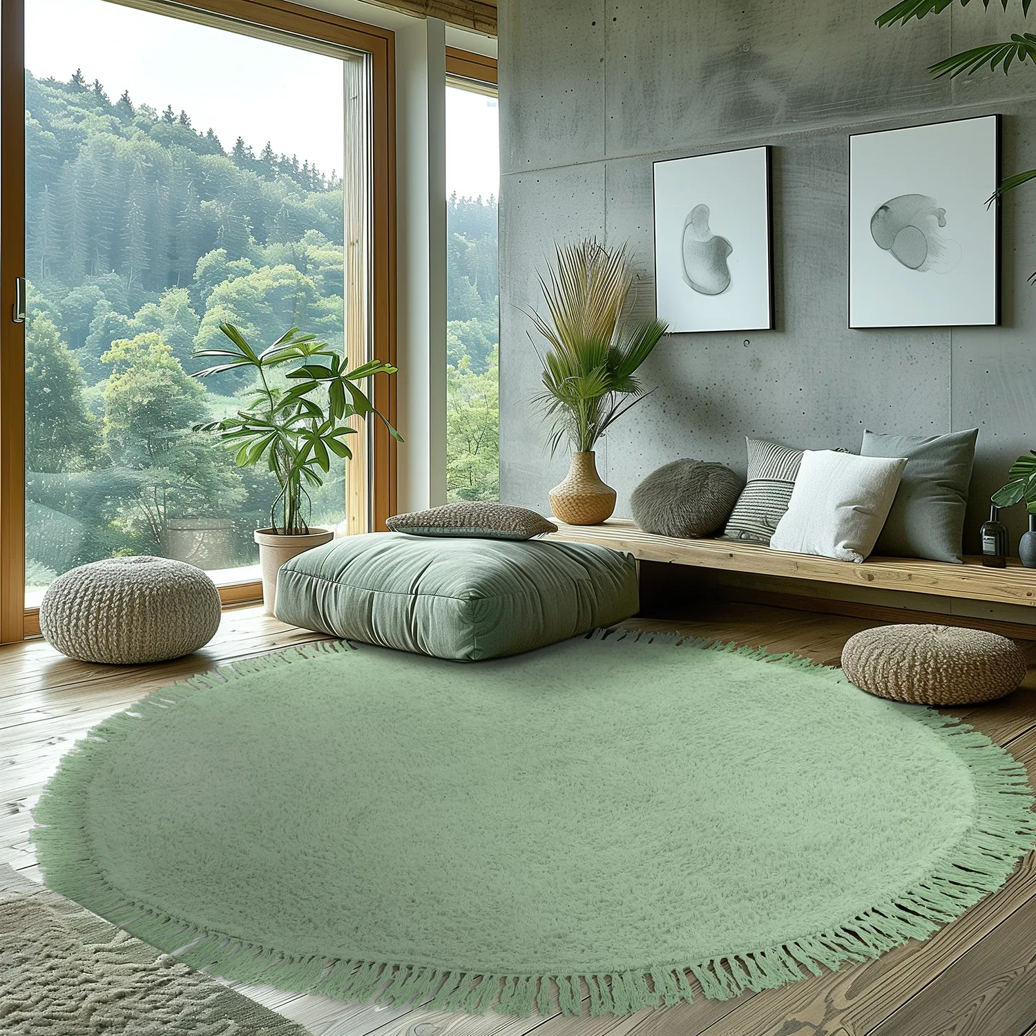 Tapis rond - Alba Natural Cotton Shaggy (vert clair)