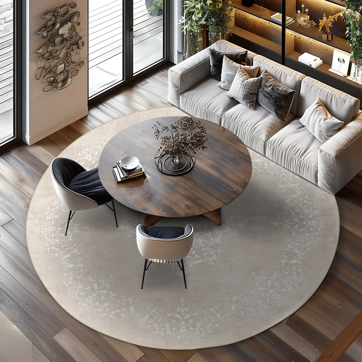 Tapis rond - Santi (beige/blanc)