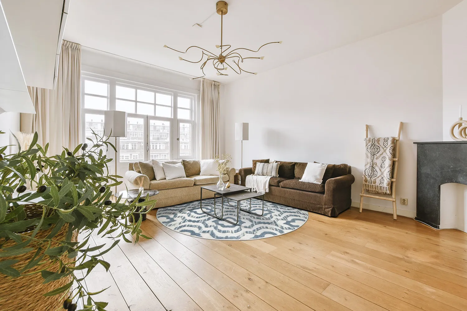 Tapis rond - Intérieur/Extérieur Trenton (blanc/bleu)