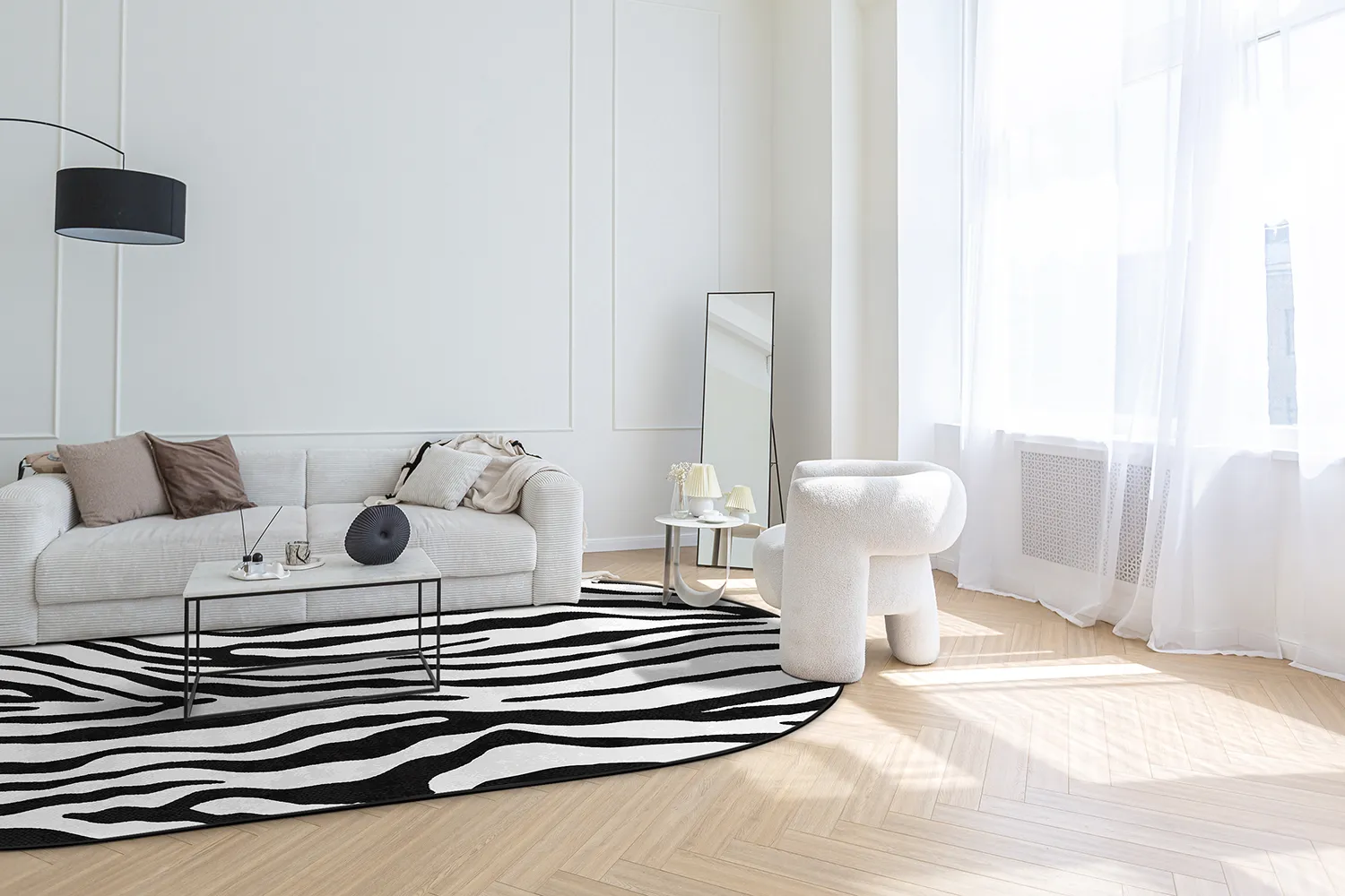 Tapis ovale - Zebra (noir/blanc)