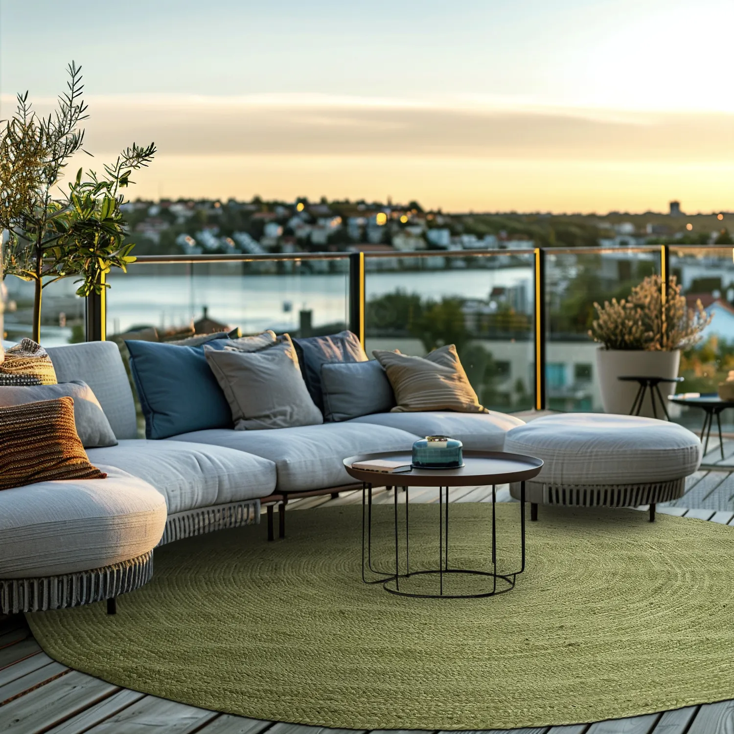 Tapis rond en jute - Amasia (olive)