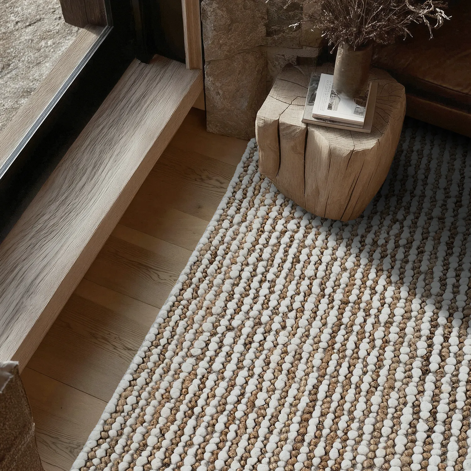 Tapis chanvre - Bally Jute/wool Bubble (nature/blanc)