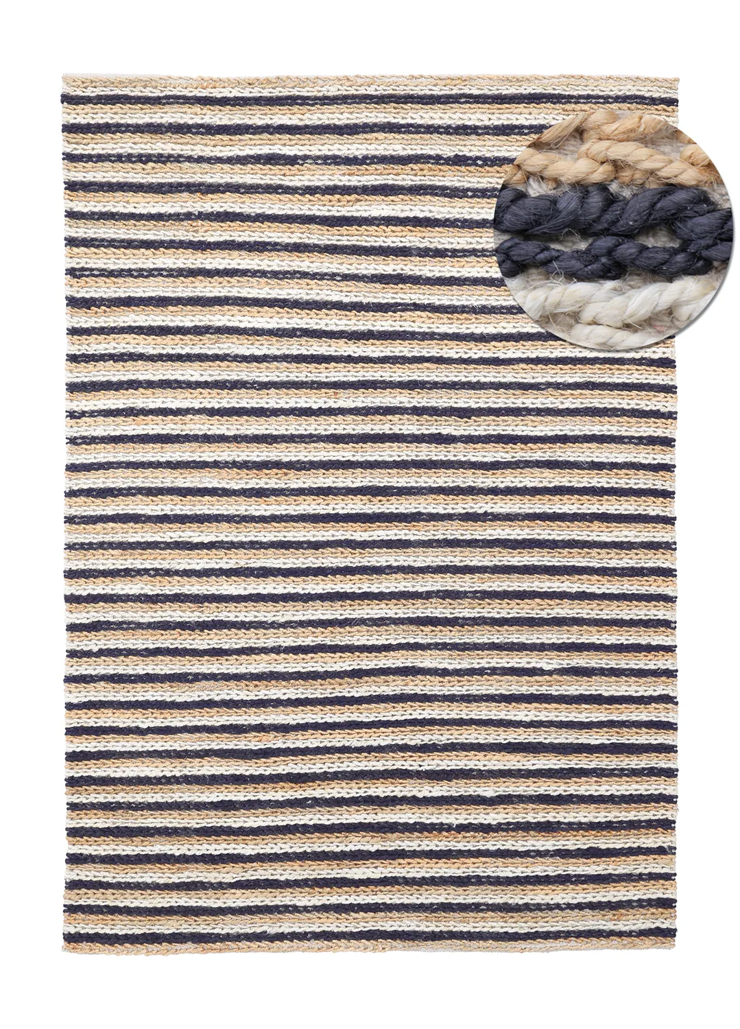 Tapis chanvre - Howrah Braided Jute (naturel/blanc/noir)