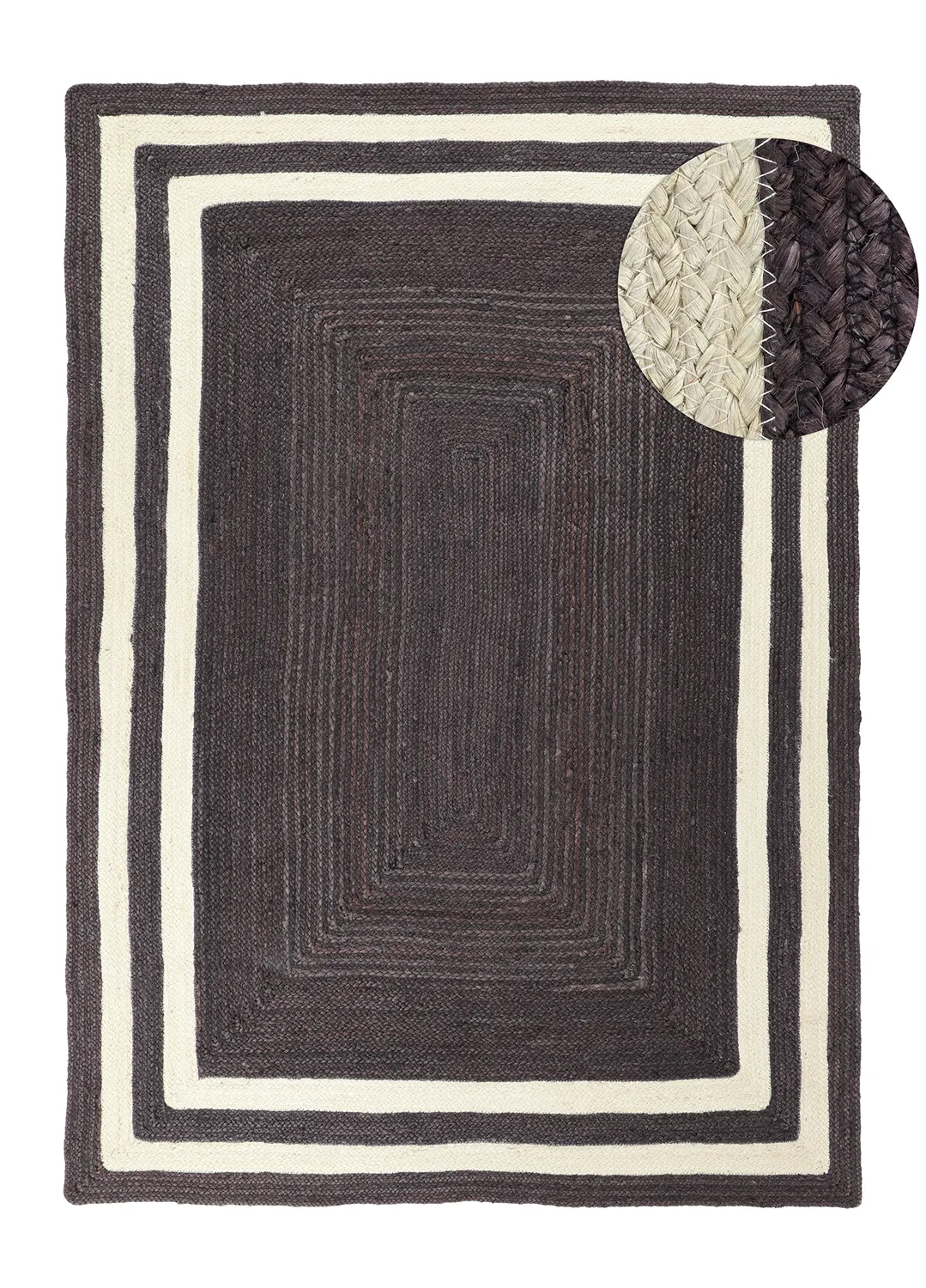 Tapis chanvre - Jessore (taupe foncé/blanc)