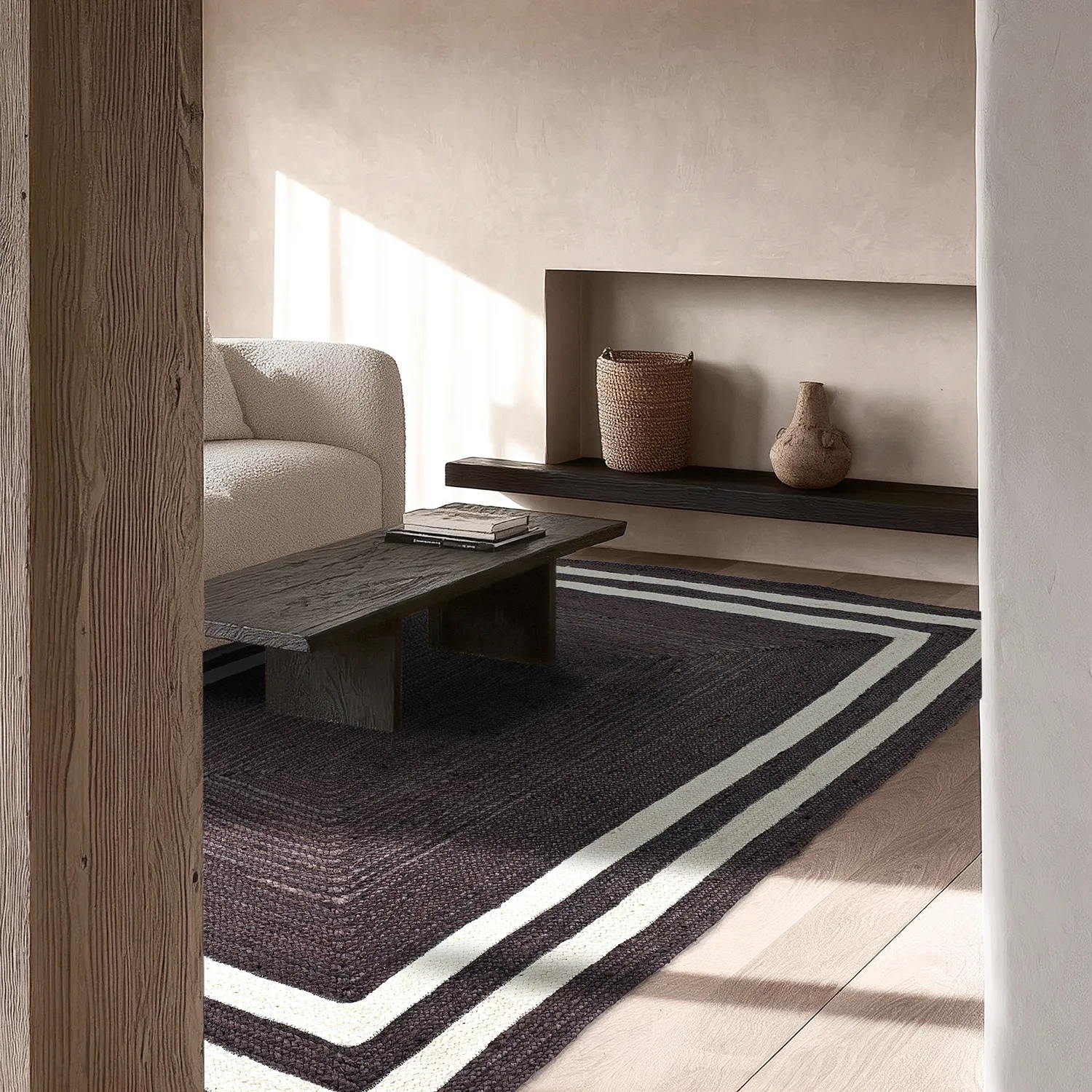Tapis chanvre - Jessore (taupe foncé/blanc)