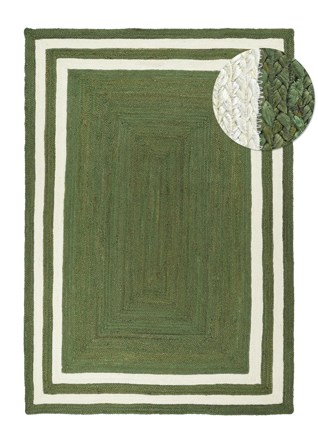 Tapis chanvre - Jessore (vert militaire/blanc)